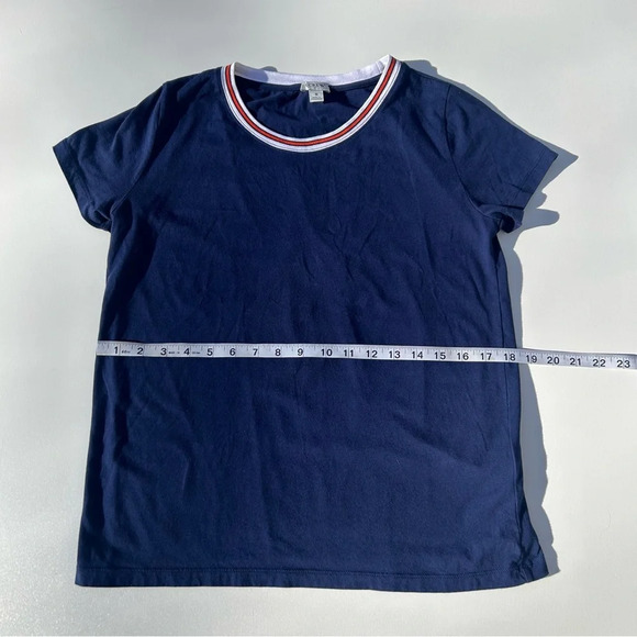 *J.Crew Navy Blue Crew Neck Tee Shirt with Red and White Lined Collar - S - Picture 8 of 12